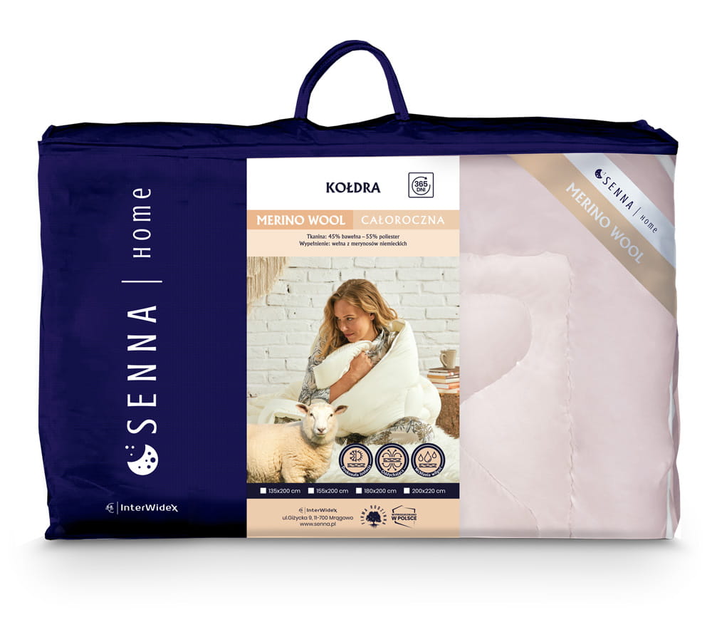 MERINO WOOL Kołdra Inter Widex - kolory biały, róż, krem - Senlovo