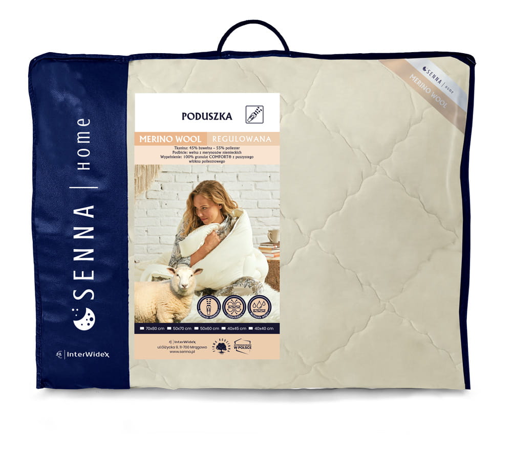 MERINO WOOL Poduszka regulowana w kolorze krem, róż, biały Inter Widex - Senlovo