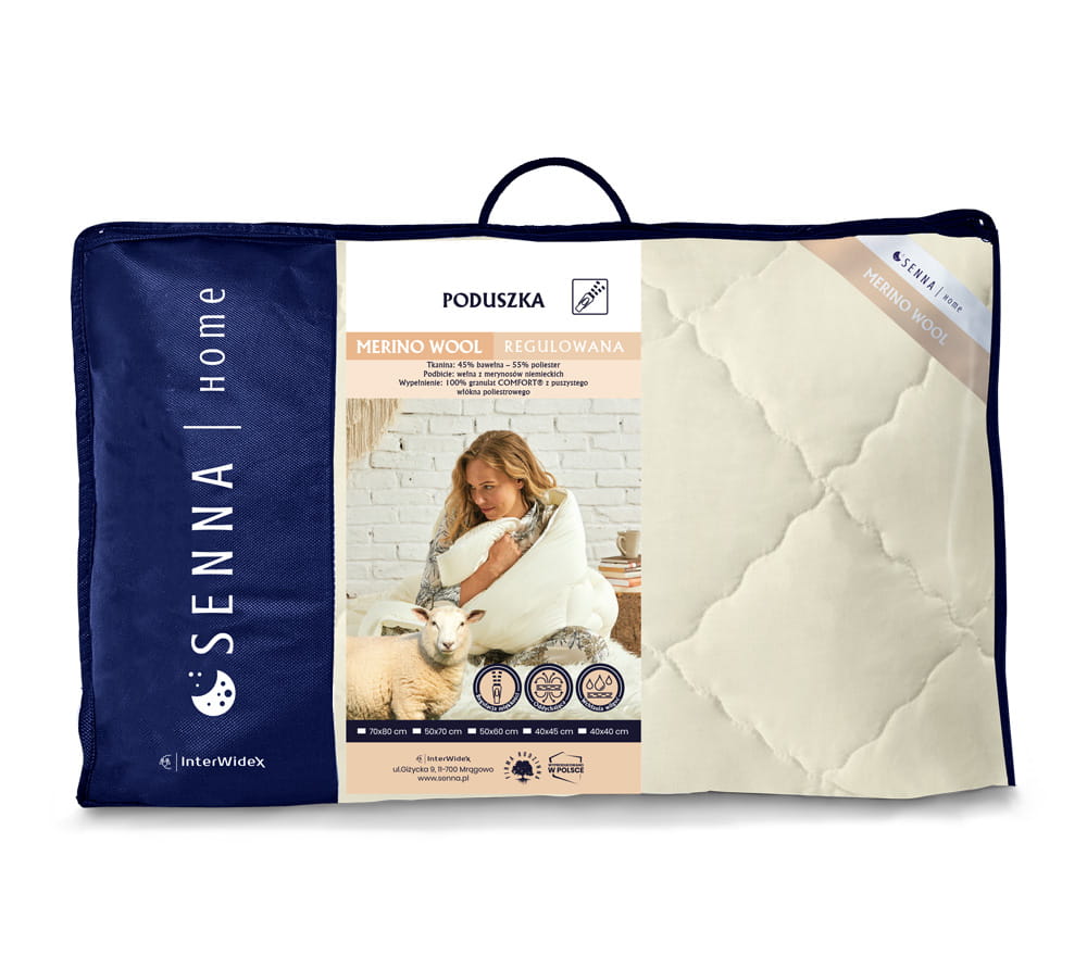 MERINO WOOL Poduszka regulowana w kolorze krem, róż, biały Inter Widex - Senlovo